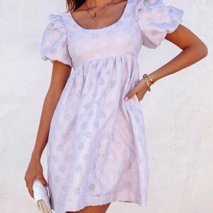 NWT Storia Babydoll Puff-Sleeve Polkadot Mini Dress in Periwinkle | XS
